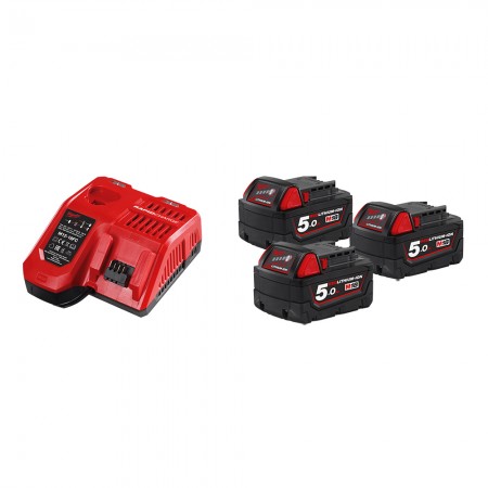 Milwaukee Pack 3 batteries 18V 5 Ah M18 B5 + chargeur M12-18 FC