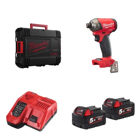 Milwaukee Visseuse à chocs hydraulique silencieuse 18V M18 FQID-502X + 2 batteries 18V 5 Ah + chargeur M12-18 FC