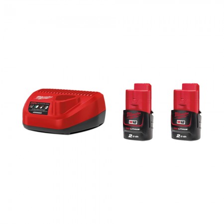 Milwaukee Pack 2 batteries 12V M12 B2 2 Ah + chargeur C12-C