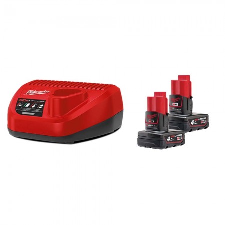 Milwaukee Pack 2 batteries 12V M12 B4 4 Ah + chargeur C12-C