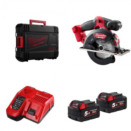 Milwaukee Scie circulaire à métaux Ø150 mm 18V M18 FMCS-0X + 2 batteries 18V 5 Ah + chargeur M12-18FC