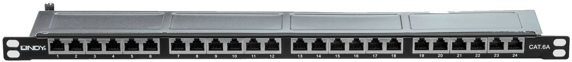 Lindy Cat.6A Patch Panel 24p STP 1/2 U Black 24 Ports in 0.5 height unit 10GbE