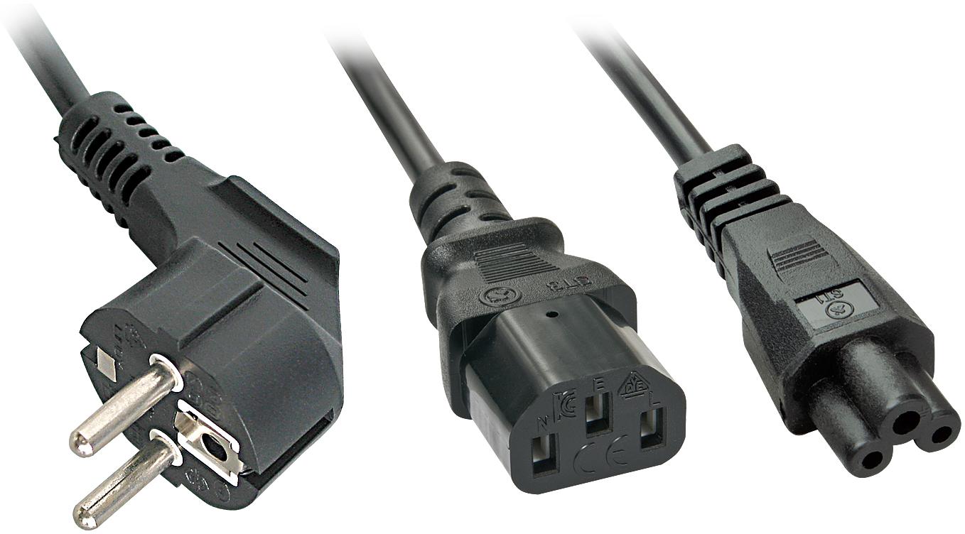 Lindy 2m Schuko to 1x IEC C13 and 1x IEC C5 Y-Power Cable