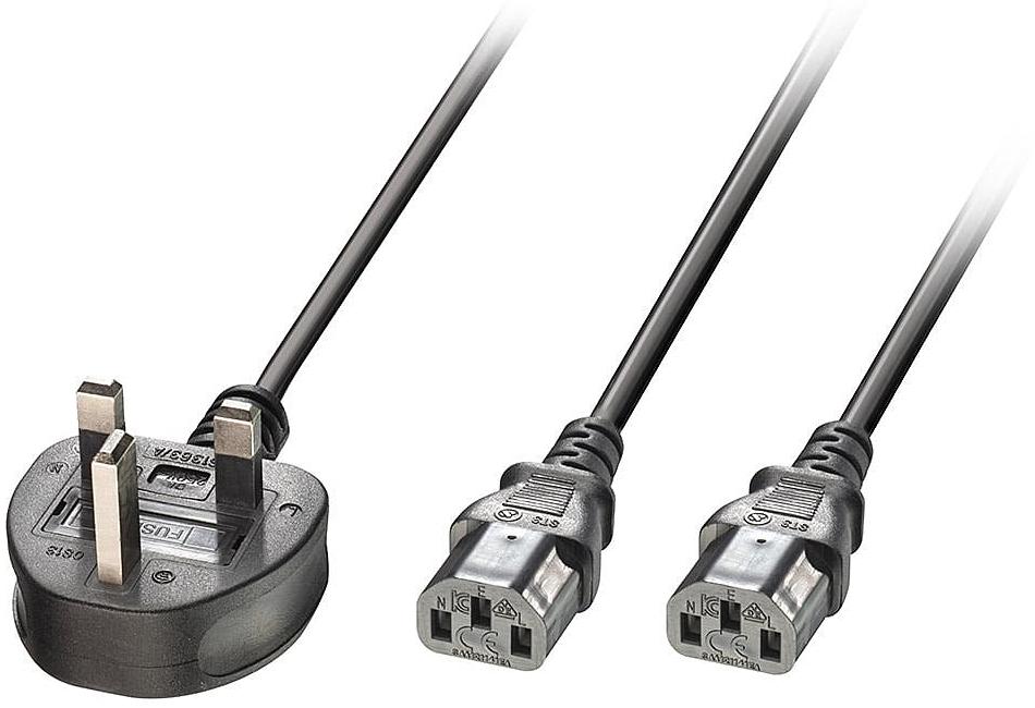 Lindy 2.5m UK 3Pin Plug to 2x C13 Y Cable