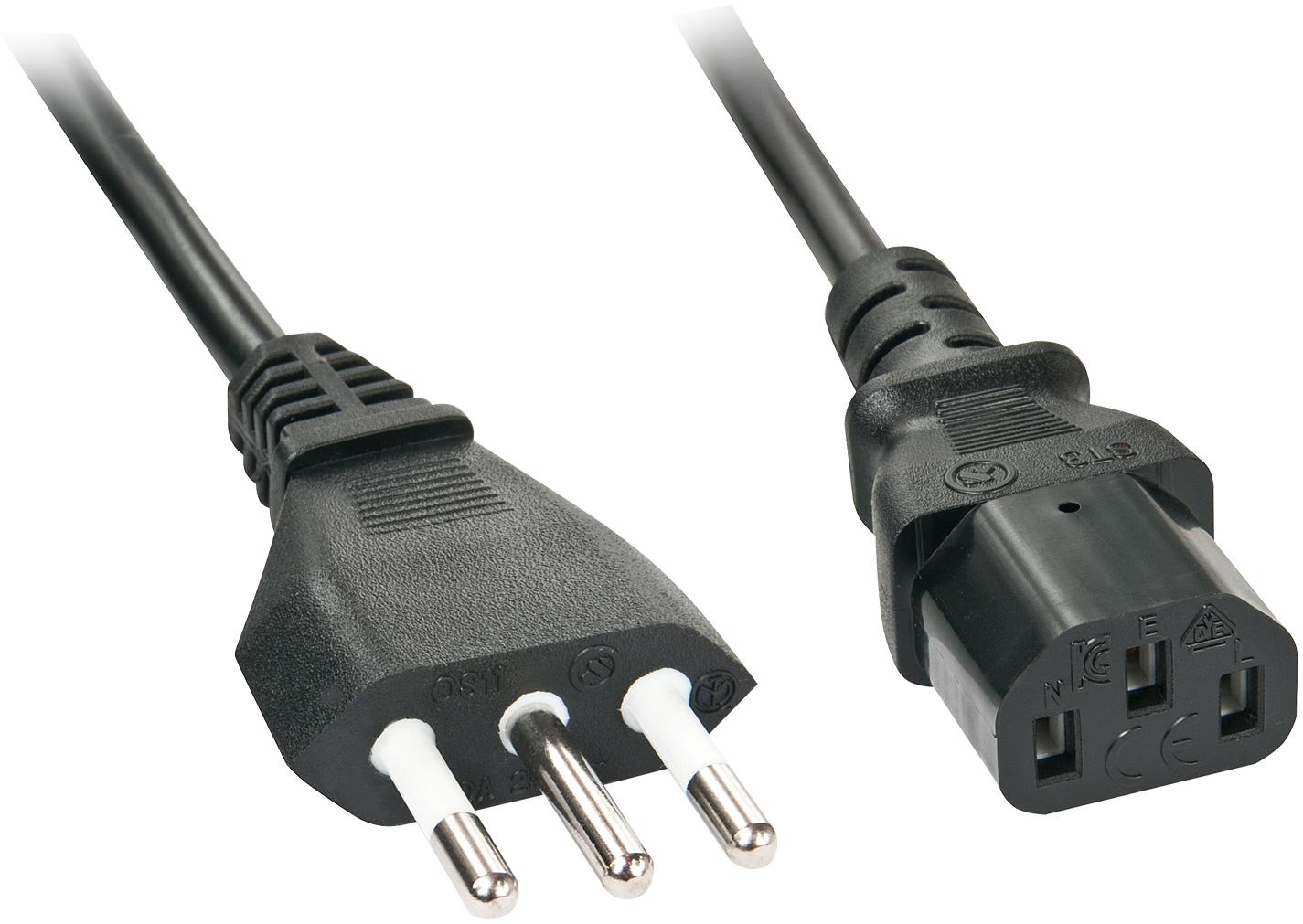 Lindy 2m IEC mains Cable Italy Italian mains plug -IEC320 C13