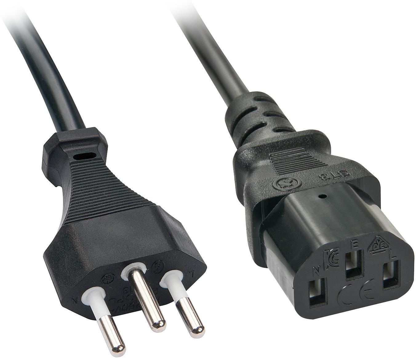 Lindy IEC-Mains lead 2m Swiss Plug to IEC C13