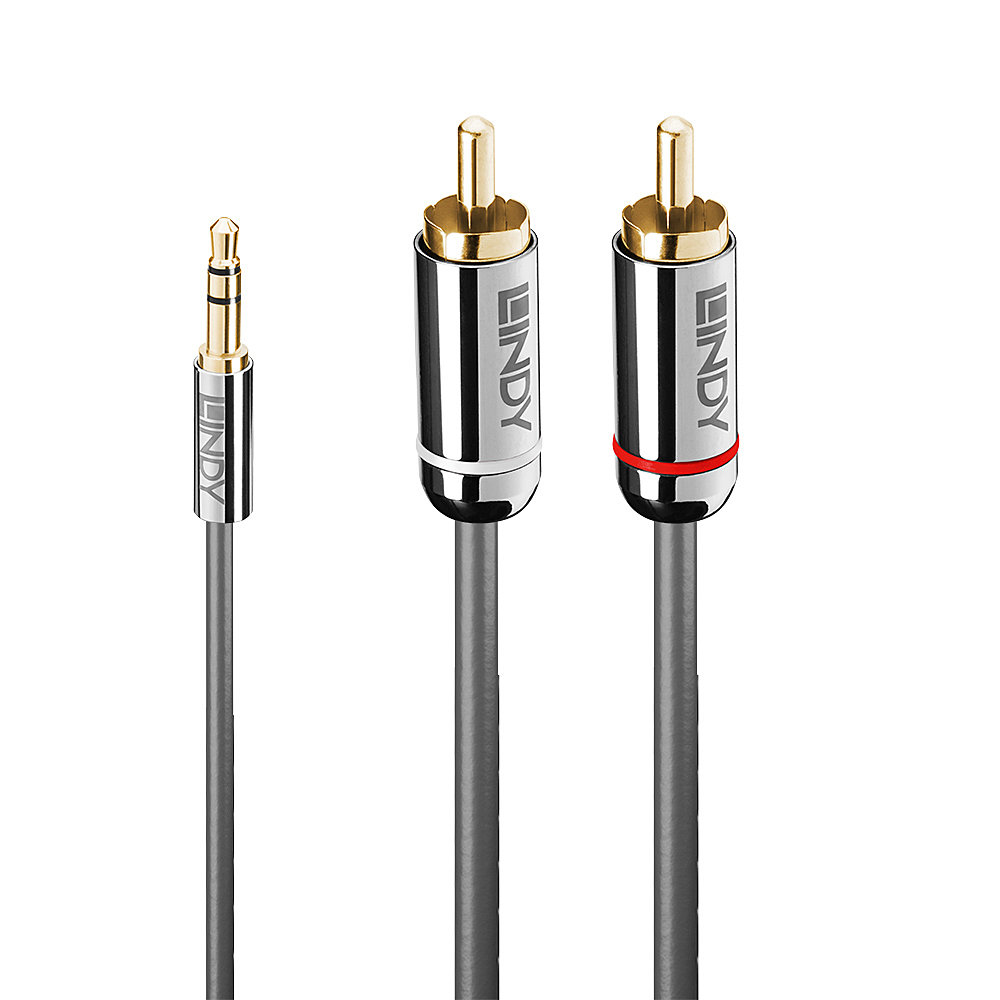 Lindy Cable Audio Cromo Line 2x RCA vers 1x Jack 3,5mm Mâle 10m (Gris)