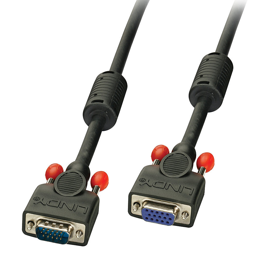 Lindy VGA Cable M/F Black 1m HD15 M/F with screws DDC-able