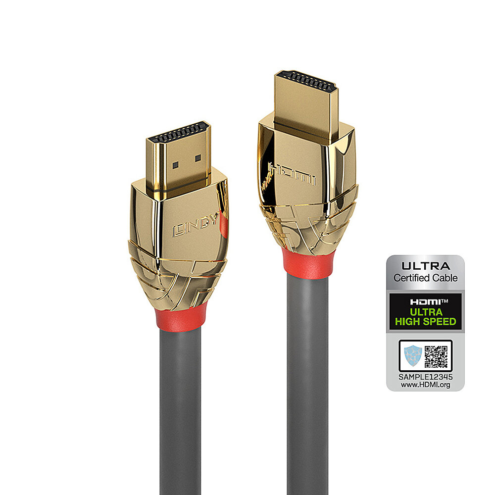 Lindy Lindy Gold Line HDMI 2.1 Ultra 10K (3 m) - Câble HDMI 2.1 mâle/mâle de 3 mètres avec résolution maximale 10240 x 4320. Revêtement plaqué or 24 carats pour une qualité optimale.
