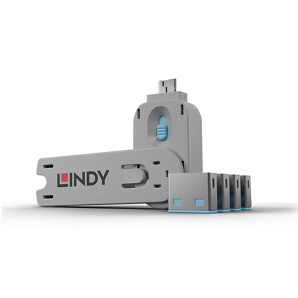 Lindy Clé USB et 4 bloqueurs de ports USB (Gris/Bleu)
