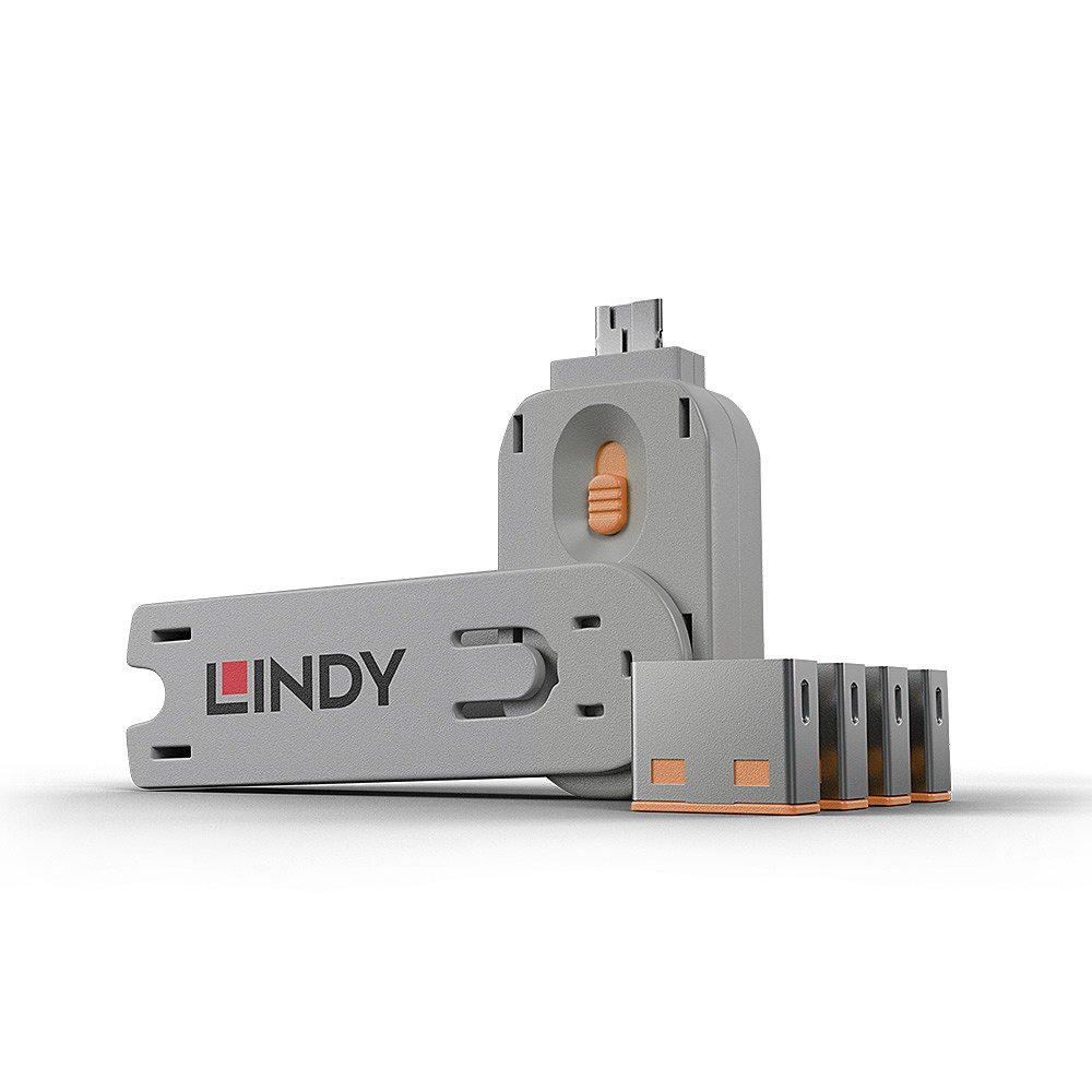 Lindy Clé USB et 4 bloqueurs de ports USB Orange