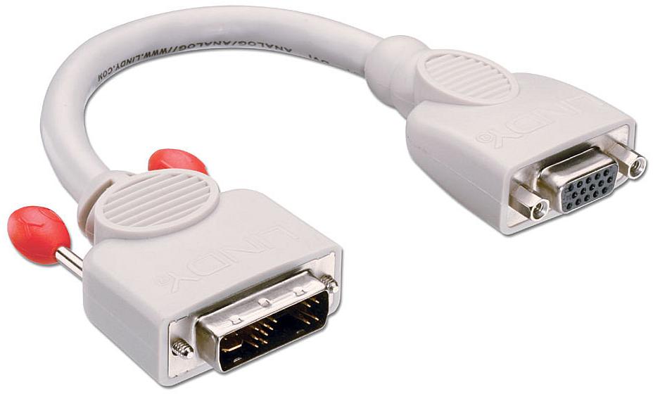Lindy Câble adaptateur DVI-I mâle vers VGA femelle (D-sub DE-15) 20cm (Blanc)
