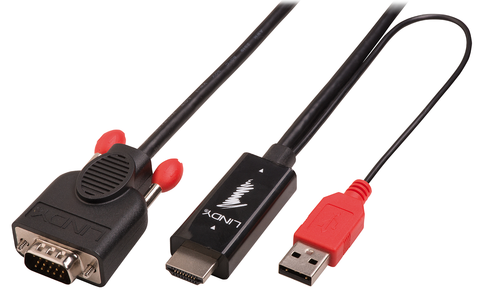 Lindy HDMI to HDMI adapter cable 3m. HDMI Male to VGA Male