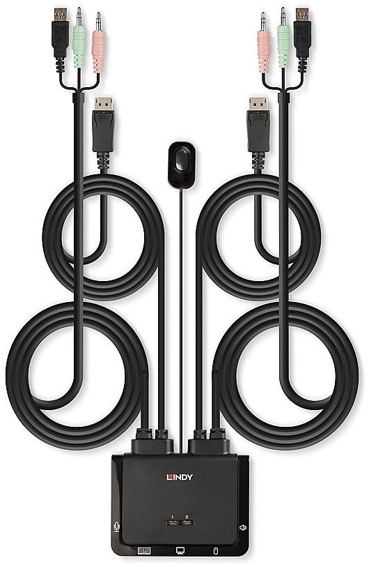 Lindy 2 Port DisplayPort 1.2 USB 2.0 Cable KVM Switch with Audio