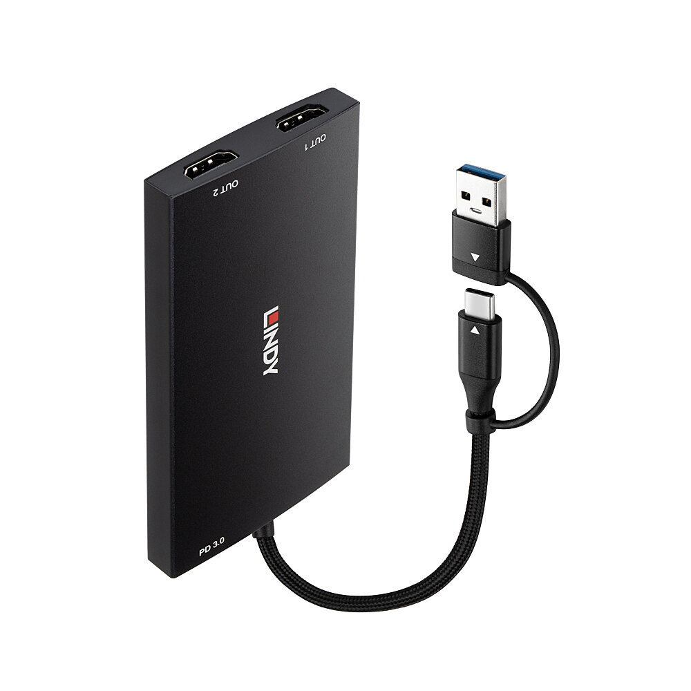 Lindy LINDY USB Typ A & C auf Dual HDMI Konverter 4K60 schwarz