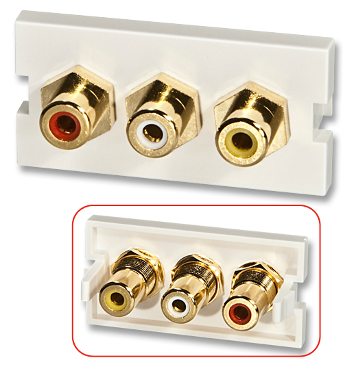 Lindy 3xRCA F/F AV Module Premium SnapIn modue for wall boxes