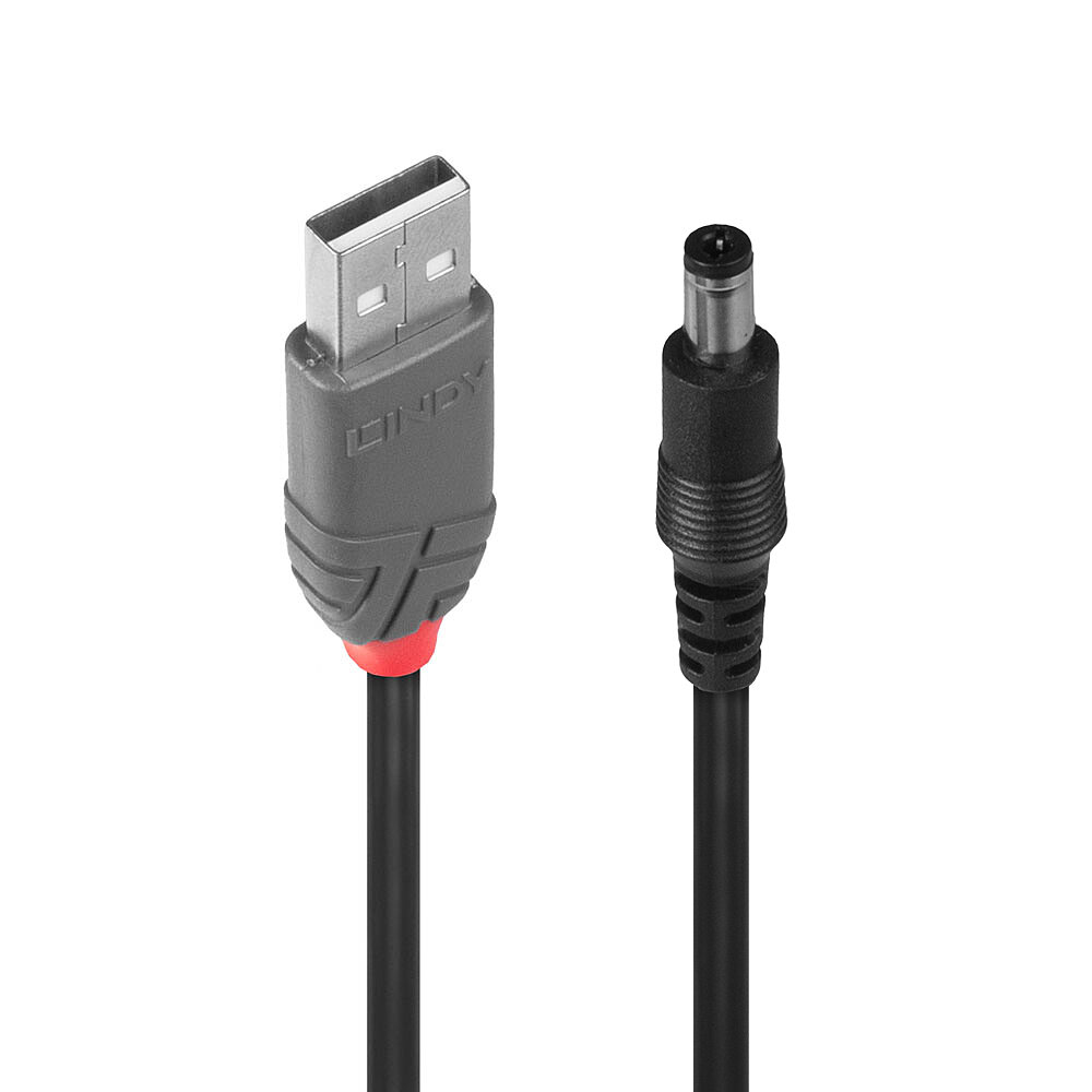 Lindy Adaptateur USB vers prise DC (2,1x5,5mm) 1,5m (Noir)
