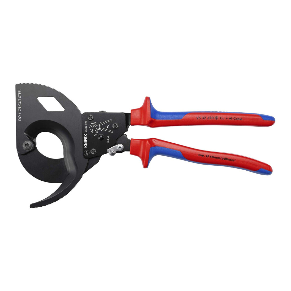 Knipex Coupe-câbles, (principe cliquet, 3 réglages)