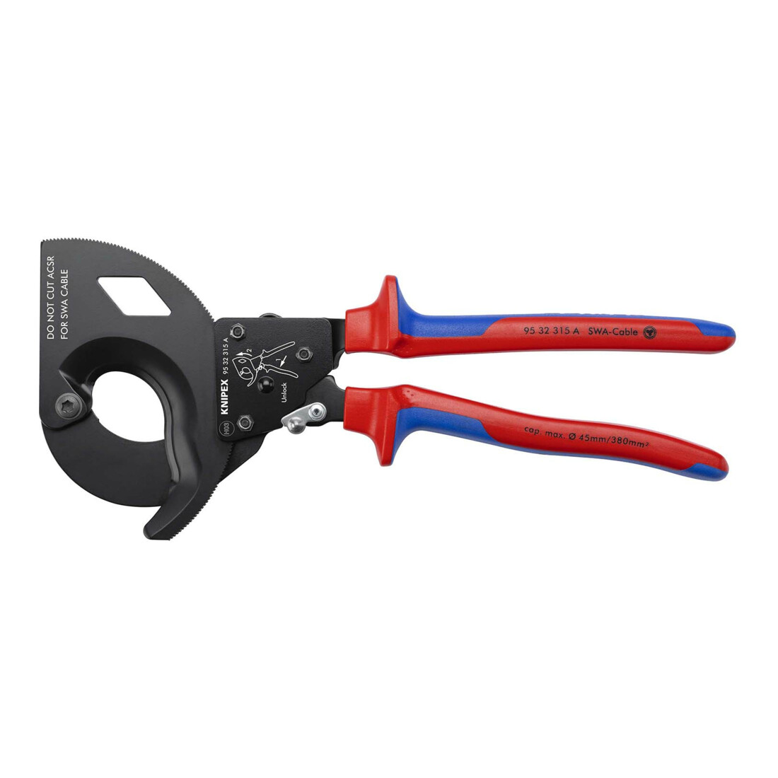 Knipex Coupe-câbles, à cliquet, pour câbles à blindage acier (câbles SWA)