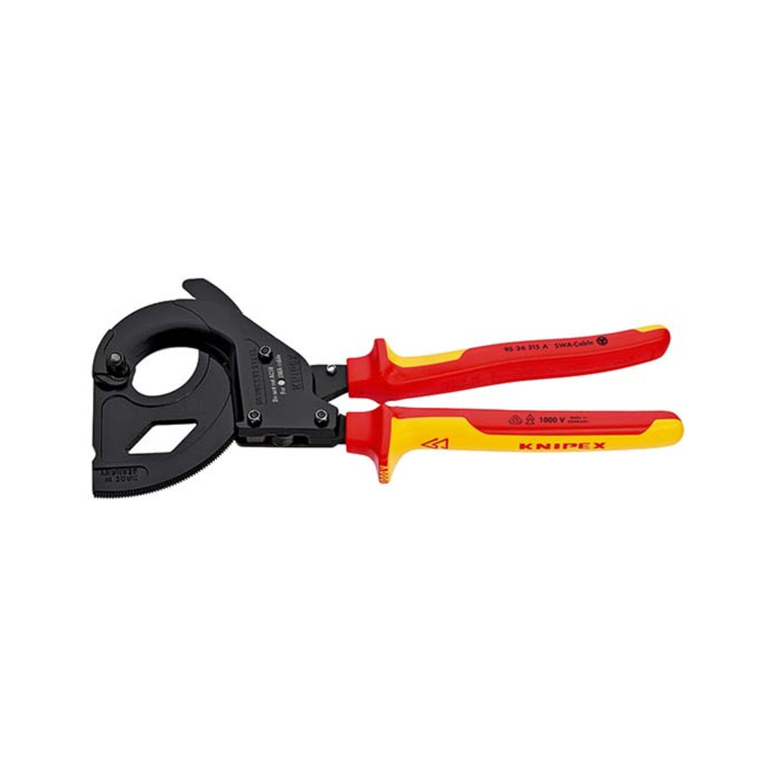 Knipex Coupe-câbles, à cliquet, pour câbles à blindage acier (câbles SWA)