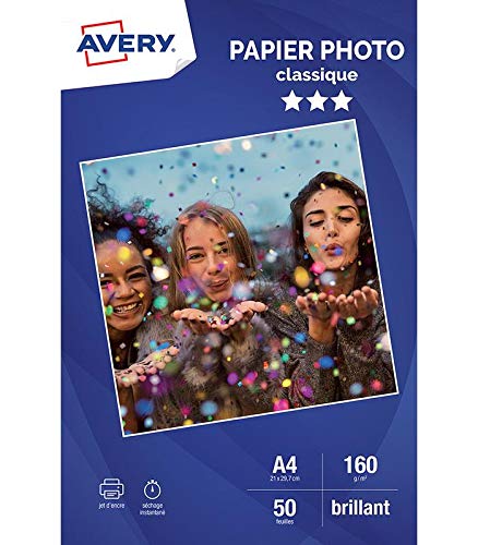 Avery papier photo 50 photos brillantes A4 160g/m²