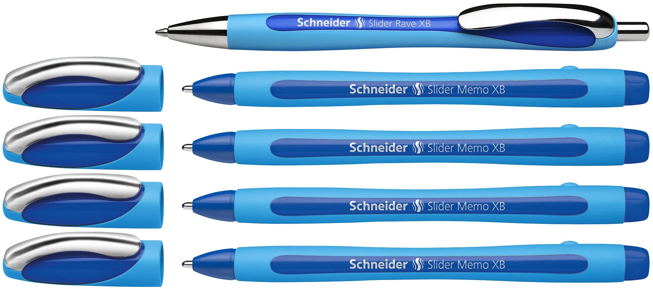 Schneider Kugelschreiber Memo + 1x Rave blau Etui 4x