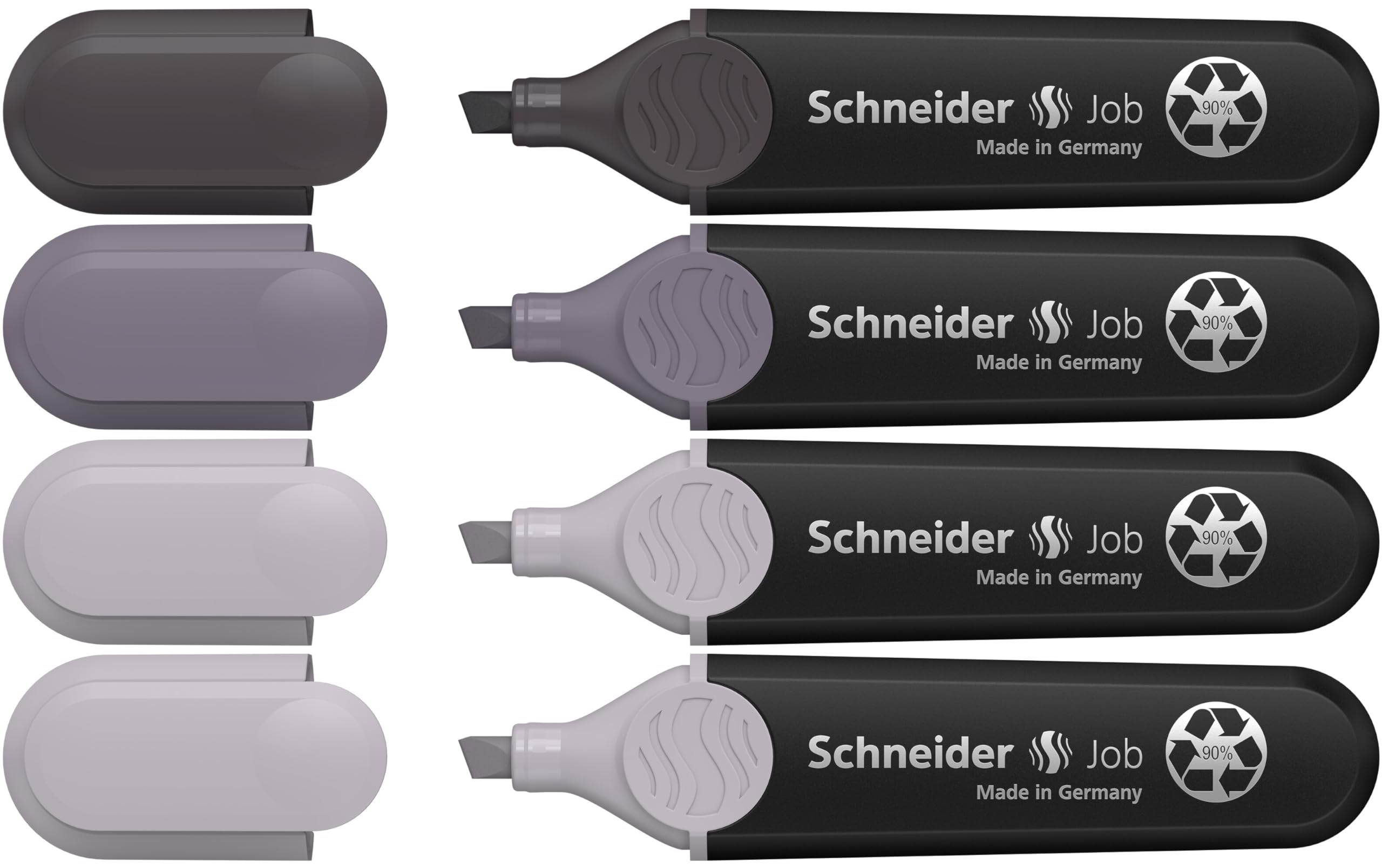 Schneider Textmarker Job grau sortiert Karton-Etui 4 Stück