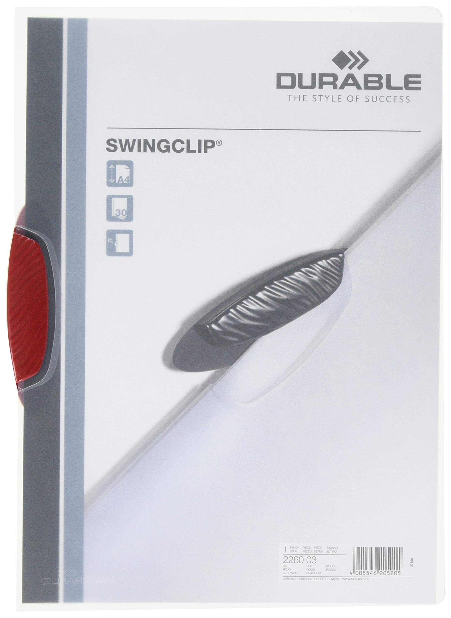 Durable DURABLE Klemm-Mappe Swingclip PP 30 Blatt A4 rot