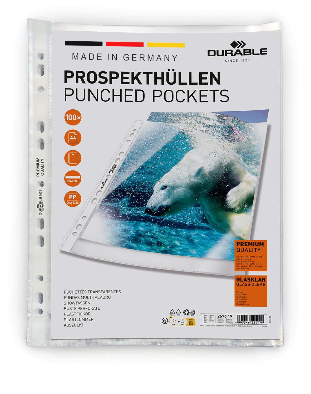 Durable DURABLE Prospekthüllen A4 Premium 0,08mm 100 Stck glasklar