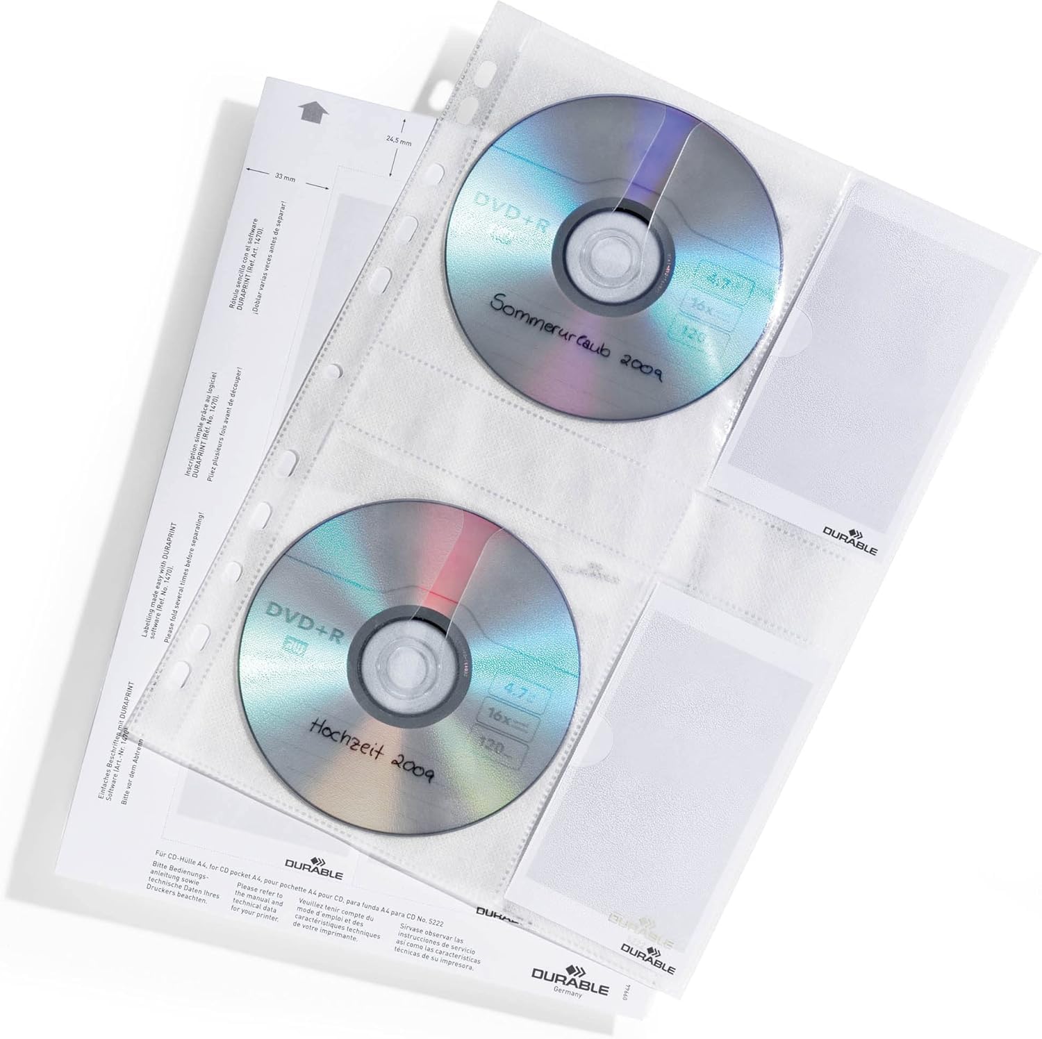 Durable DURABLE 4erCD/DVD-Hülle A4 mit Schutzvlies 5er Btl. transp