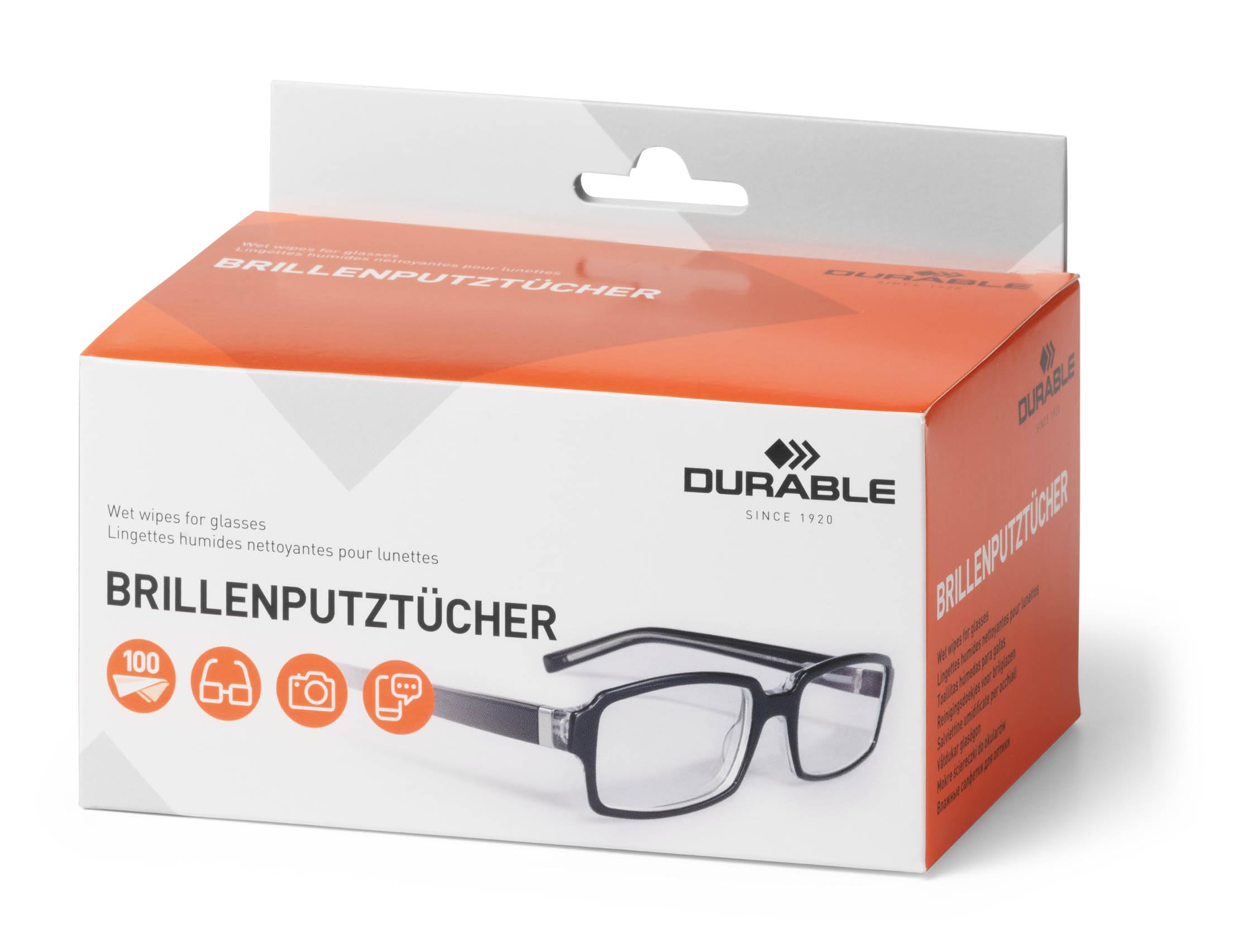 Durable DURABLE Brillenputztücher feucht 100 Stück weiß
