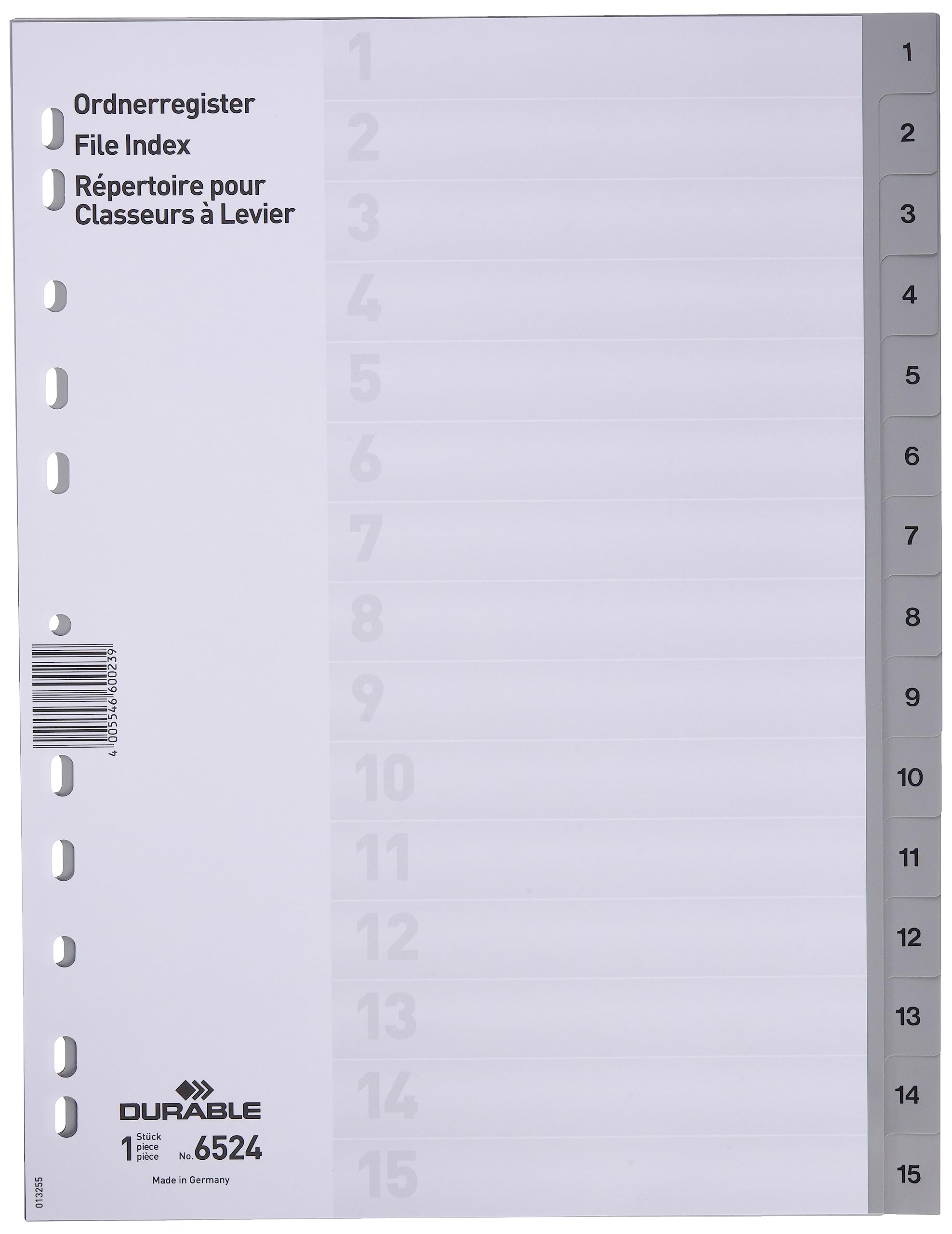 Durable DURABLE Zahlenregister A4 1-15 PP volldeck. grau
