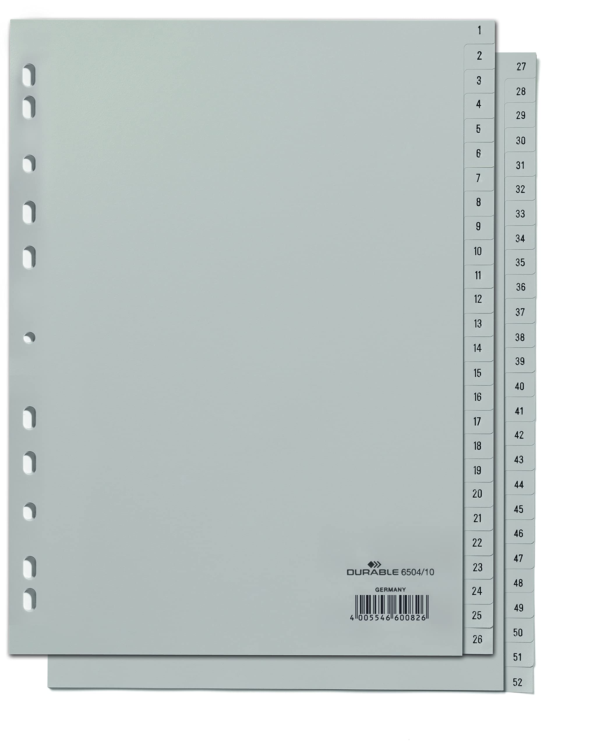 Durable DURABLE Zahlenregister A4 gepr Taben 1-52 PP volldeck. grau