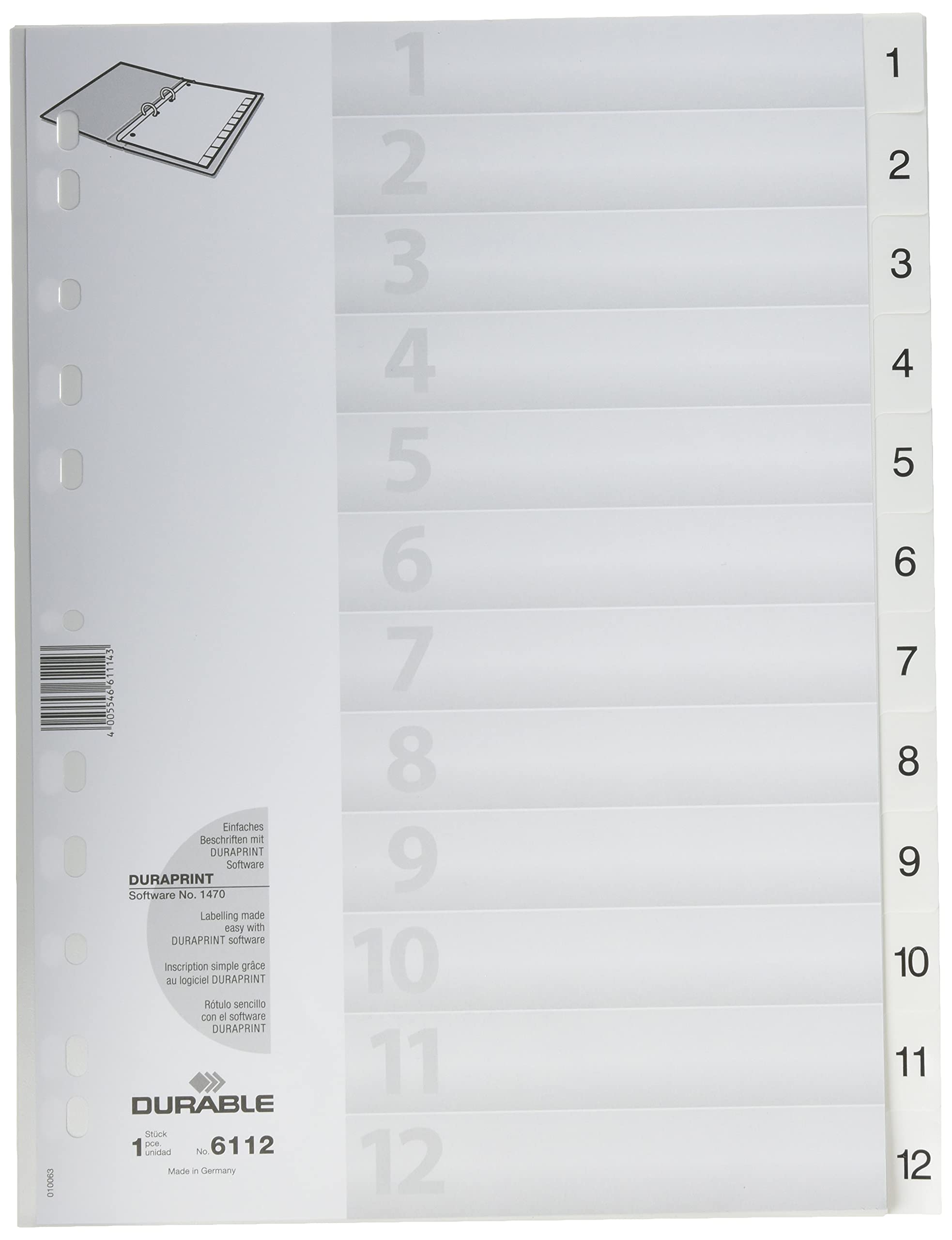 Durable DURABLE Register A4 1-12 hoch weiß
