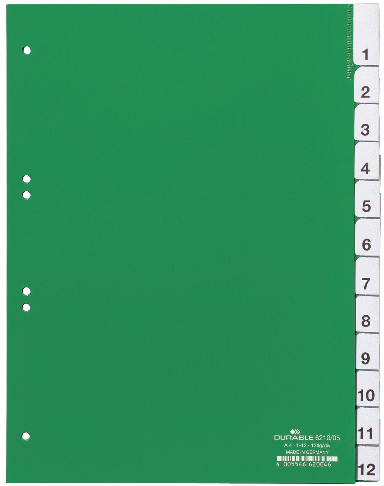 Durable DURABLE Kunststoffregister 1-12 A4 hoch volldeckend grün