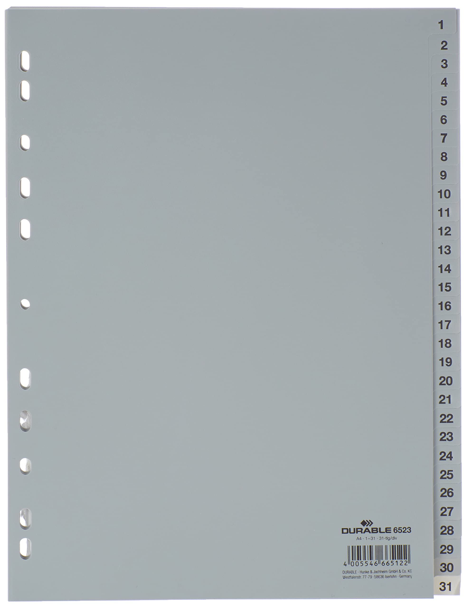 Durable DURABLE Zahlenregister A4 1-31 PP volldeck. grau