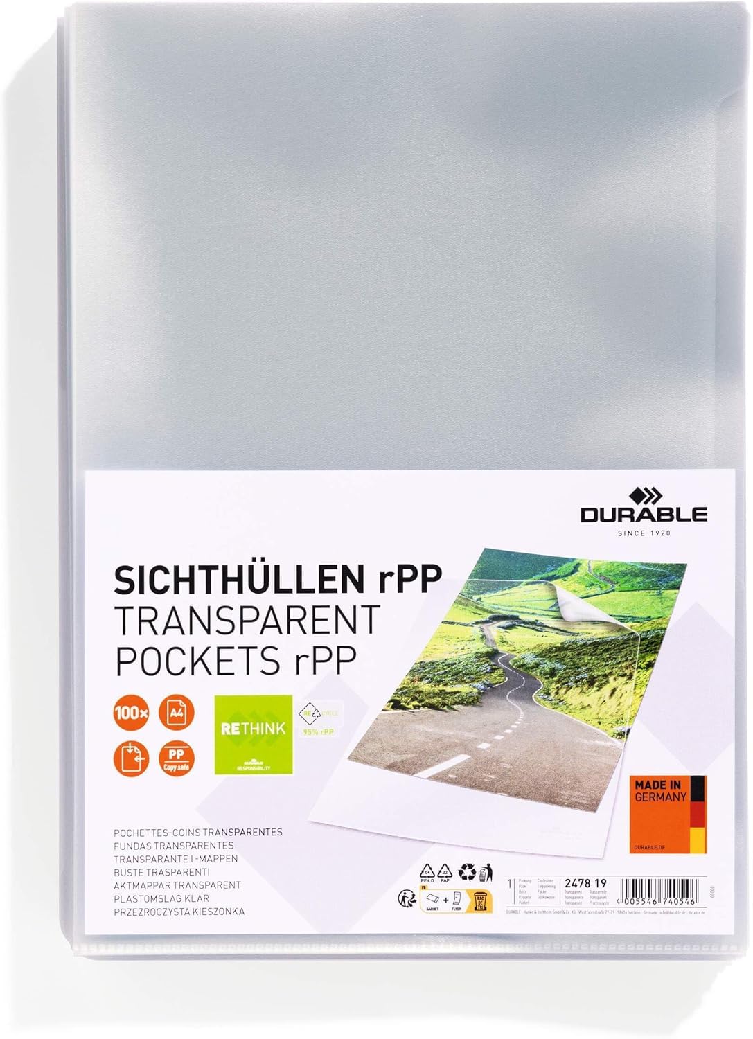 Durable DURABLE Sichthülle STANDARD A4 rPP 0,10mm transp. 100 Stück