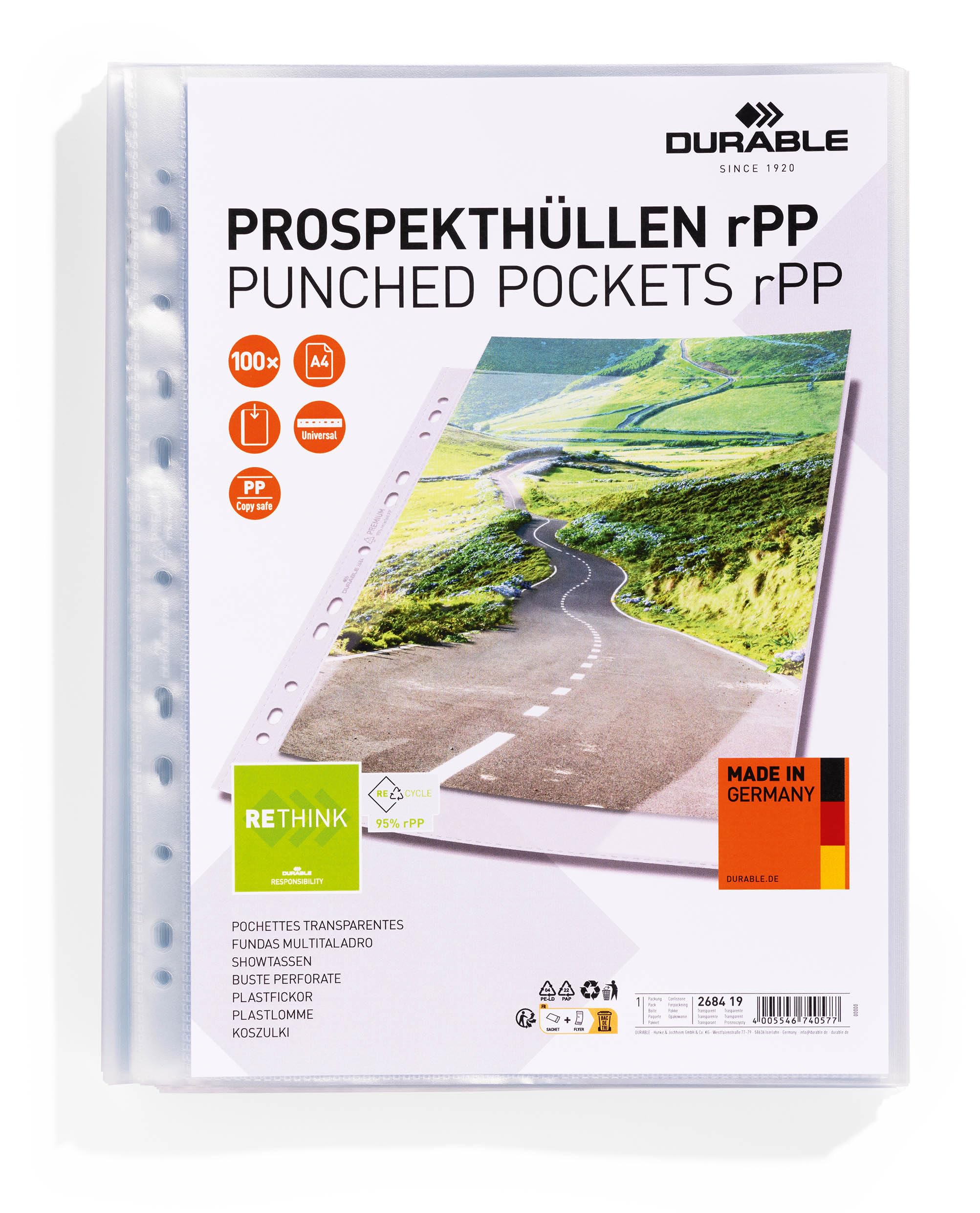 Durable DURABLE Prospekthüllen A4 PREMIUM rPP 100 Stück transpare