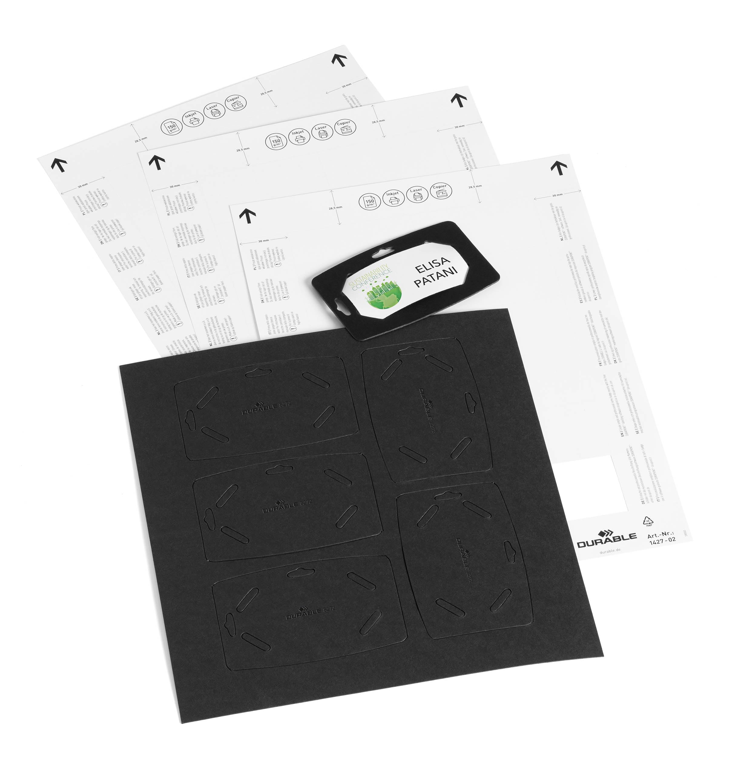 Durable DURABLE Namensschild 40x75mm Recycling-Papier 20Stk schwarz