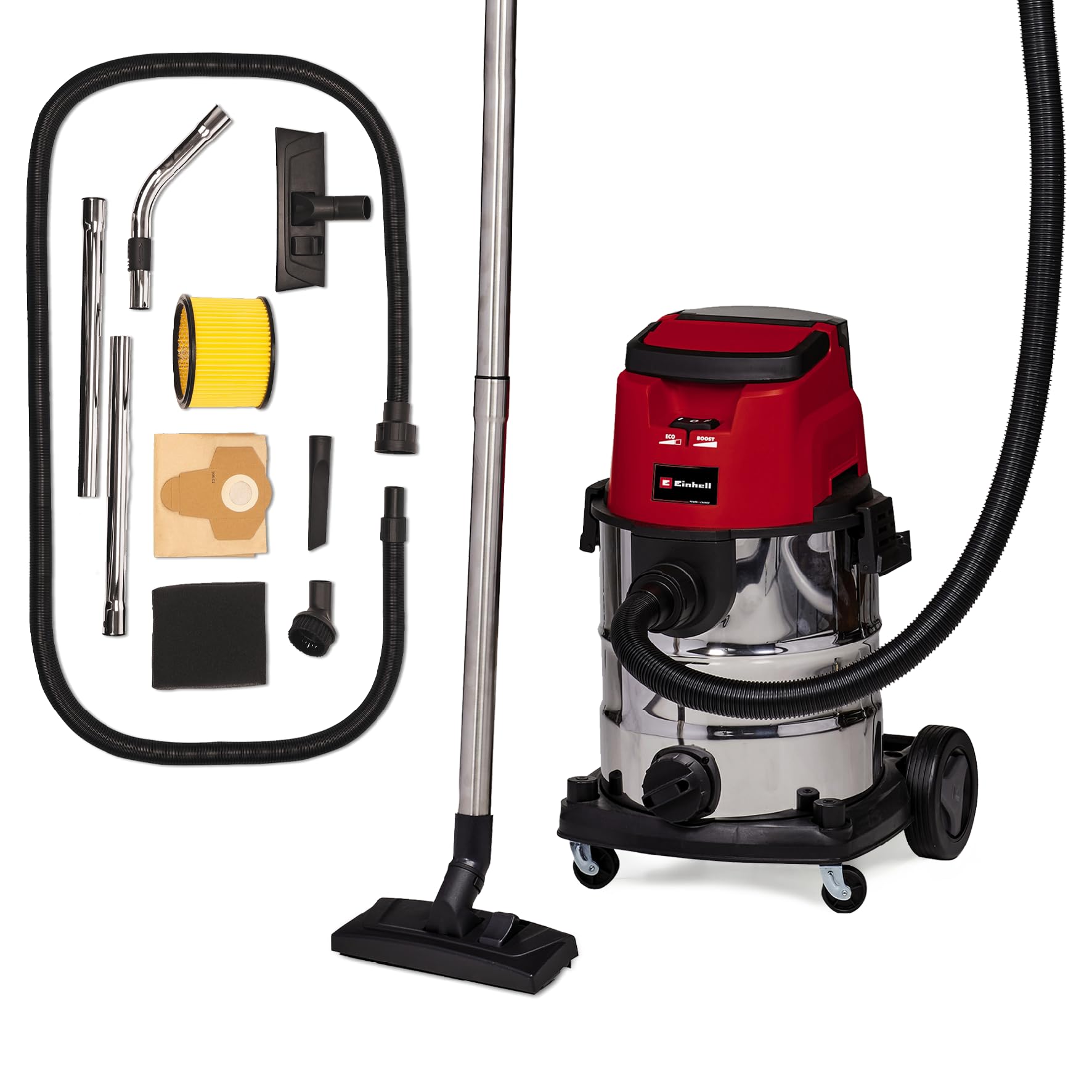 Einhell Aspirateur eau/poussière sans fil TE-VC 36/25 Li S-Solo (2x 18V) rouge/acier inoxydable