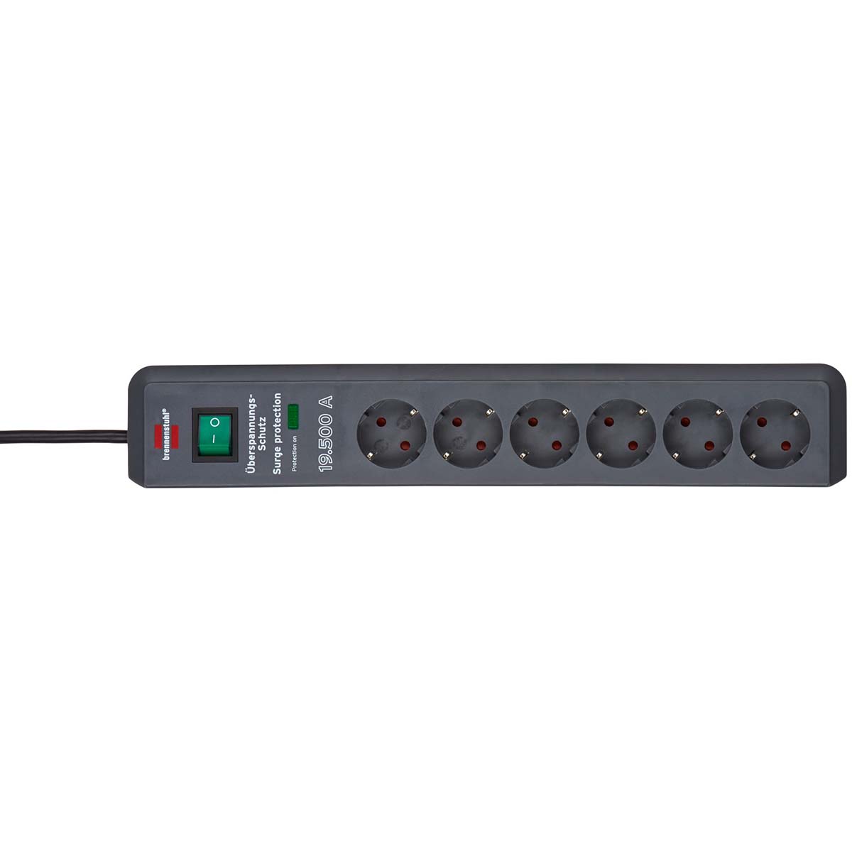 Brennenstuhl Bloc de prises Secure-Tec 6 voies avec protection contre les surtensions (bloc de prises avec câble de 2 m et interrupteur, conçu en Allemagne) gris