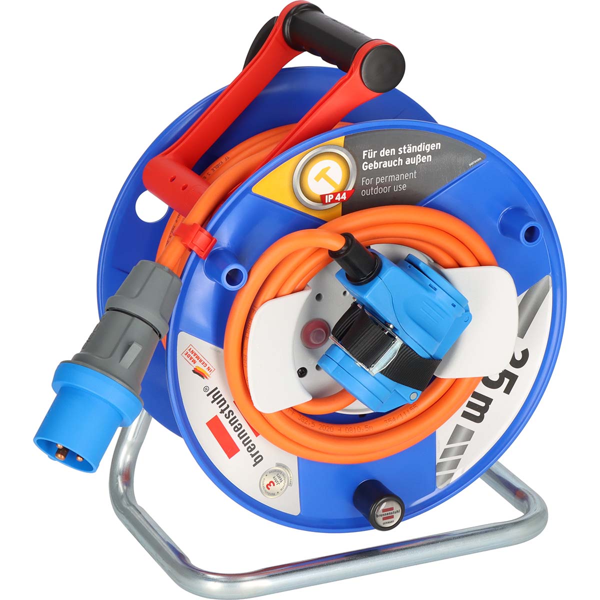 Brennenstuhl Enrouleur de câble CEE avec 23+2m de câble RN en orange (enrouleur de câble de camping avec raccord d'angle CEE avec prise + fiche CEE, pour une utilisation en extérieur)