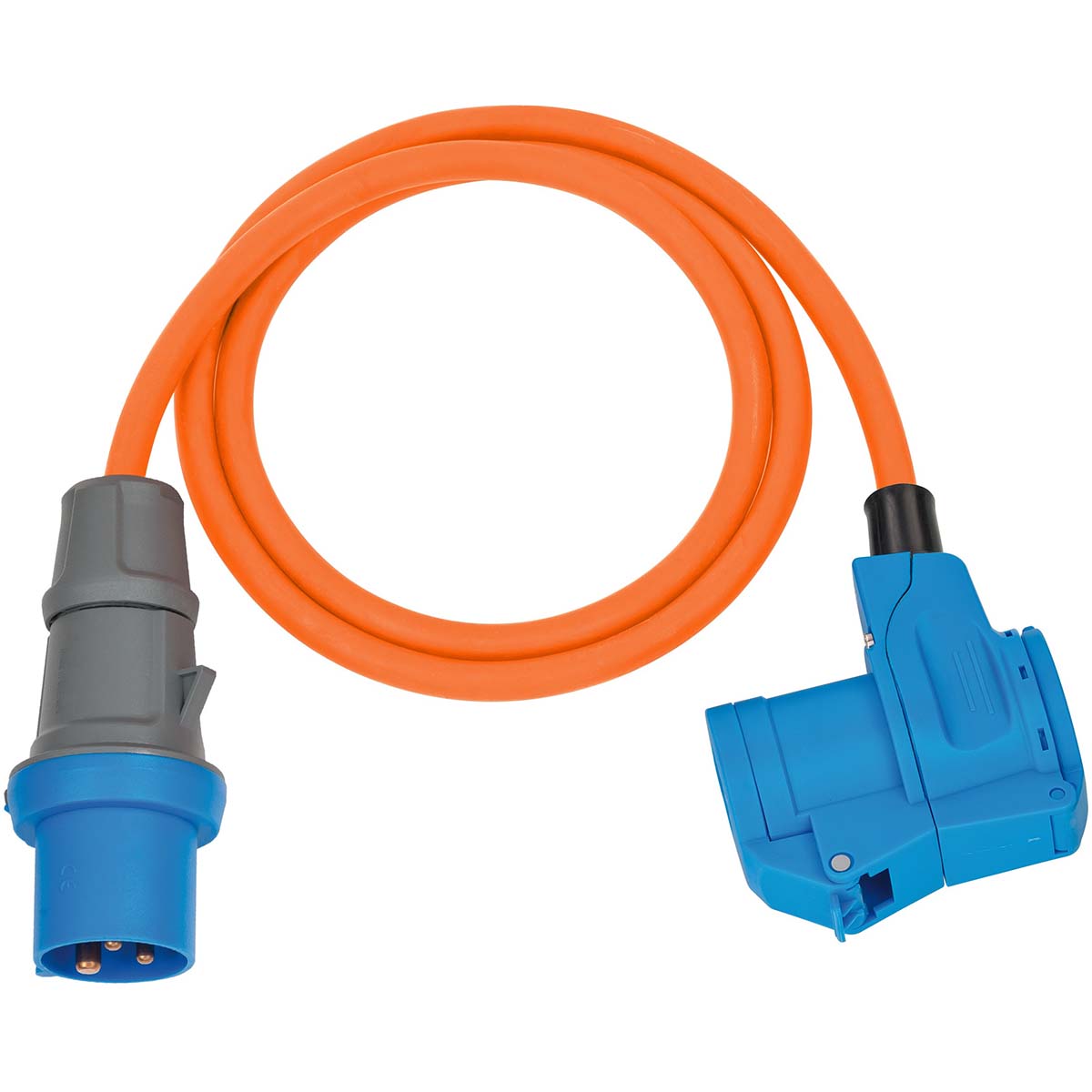 Brennenstuhl Câble adaptateur CEE Camping Câble de 1,5 m en orange (prise CEE et couplage d’angle avec prise combinée de contact de sécurité, 230V / 16A, pour une utilisation permanente en extérieur)