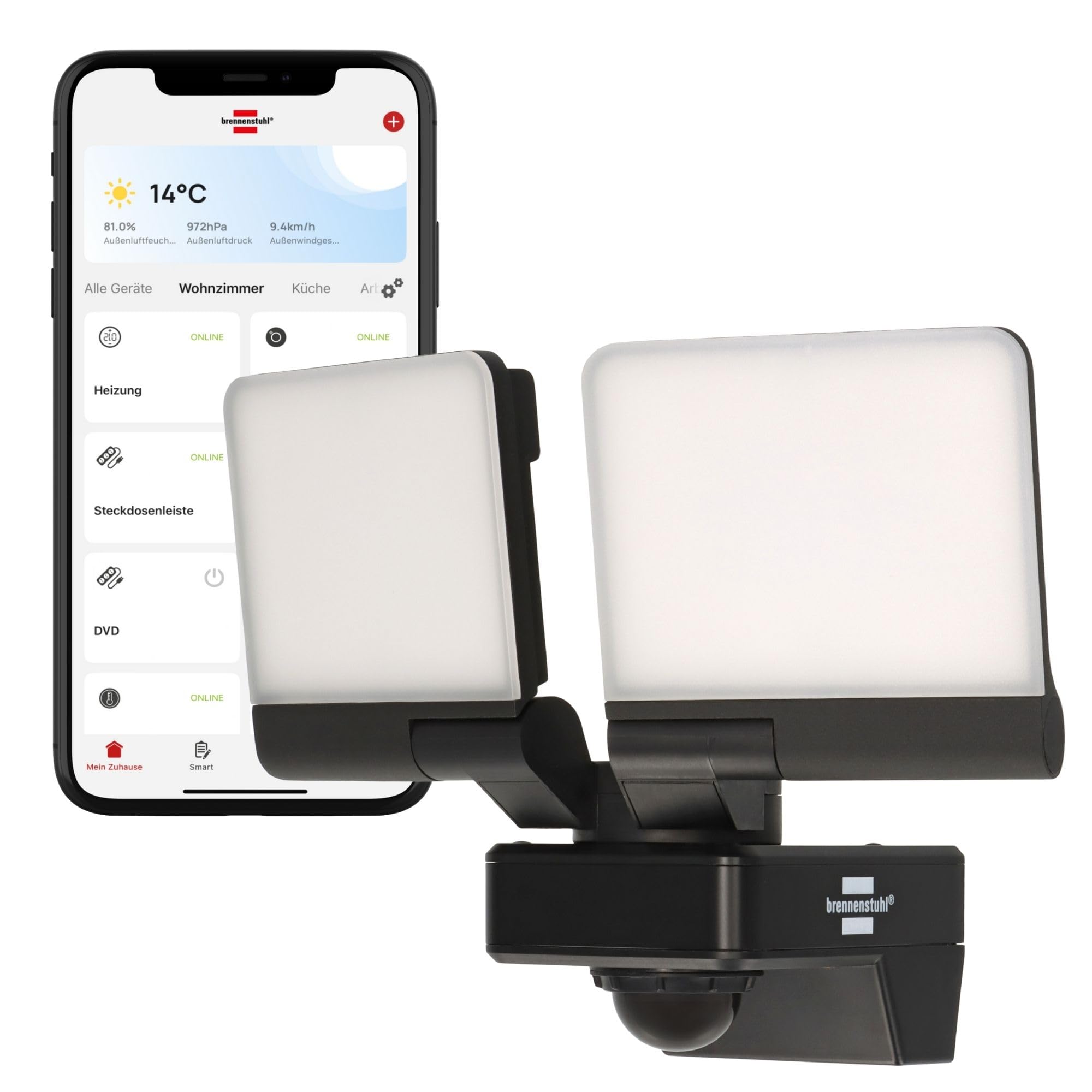 Brennenstuhl Brenn Connect WiFi LED Duo Strahler 36W IP54 avec Sensor