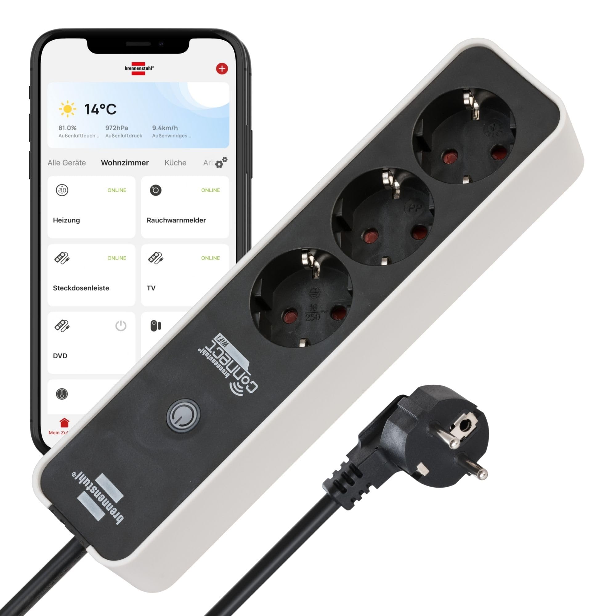 Brennenstuhl Connect Ecolor WLAN Steckdosenleiste 3-fach (weiÃ/schwarz