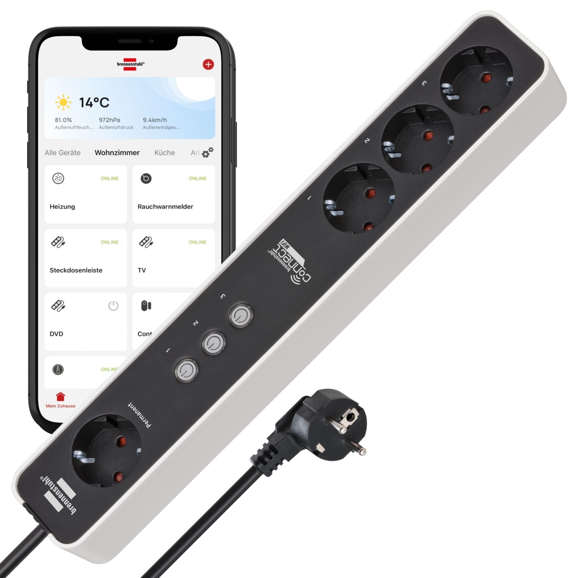 Brennenstuhl Connect Ecolor WLAN Steckdosenleiste 4-fach (weiÃ/schwarz