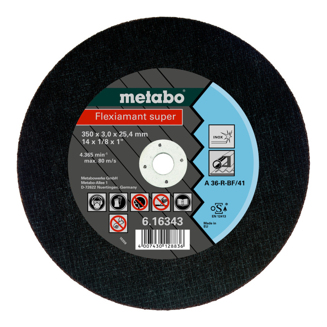 Metabo Flexiamant super 350 x 3,0 x 25,4 inox, meule de tronçonnage, modèle droit metabo