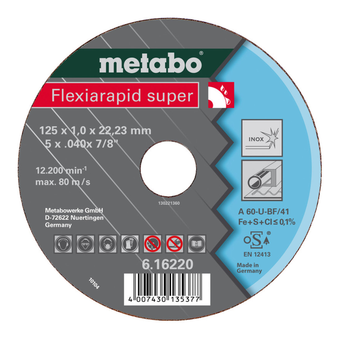 Metabo Flexiarapid super 115 x 1,0 x 22,23 inox, meule de tronçonnage, modèle droit metabo