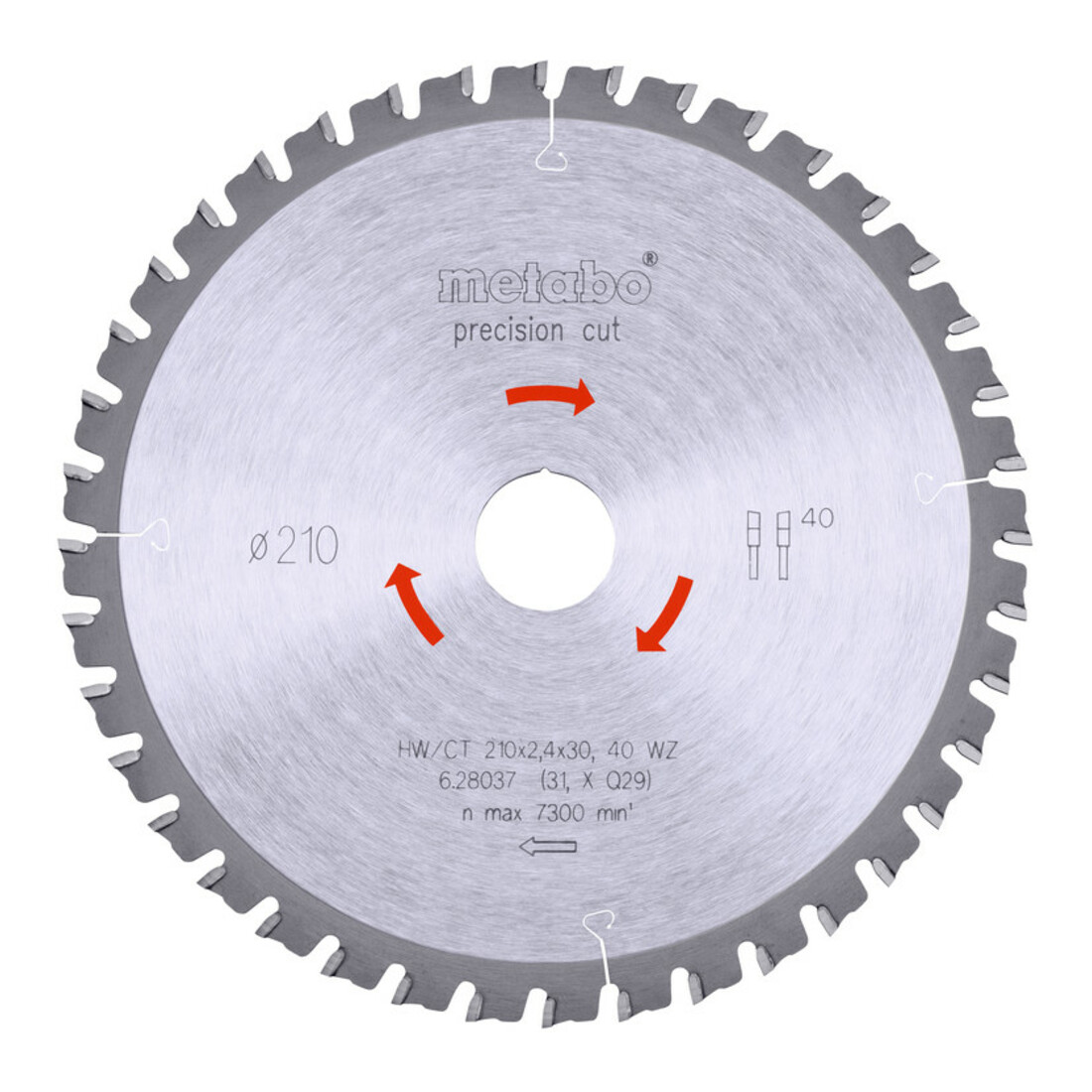 Metabo Lame de scie circulaire HW/CT 210 x 30 x 2,4/1,8, nombre de dents 40, affûtage en biseau alterné, angle d'attaque 3° metabo