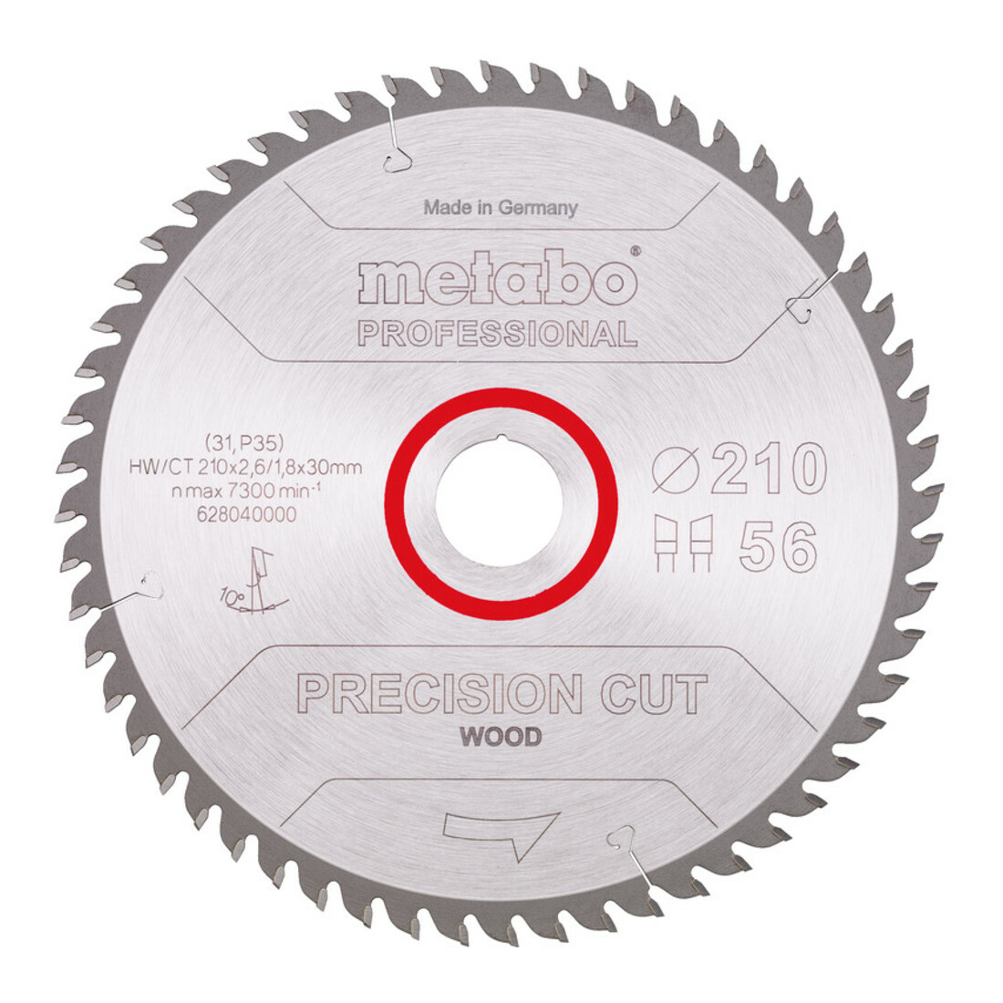 Metabo Lame de scie circulaire HW/CT 210 x 30 x 2,6/1,8, nombre de dents 56, affûtage en biseau alterné, angle d'attaque 10° metabo